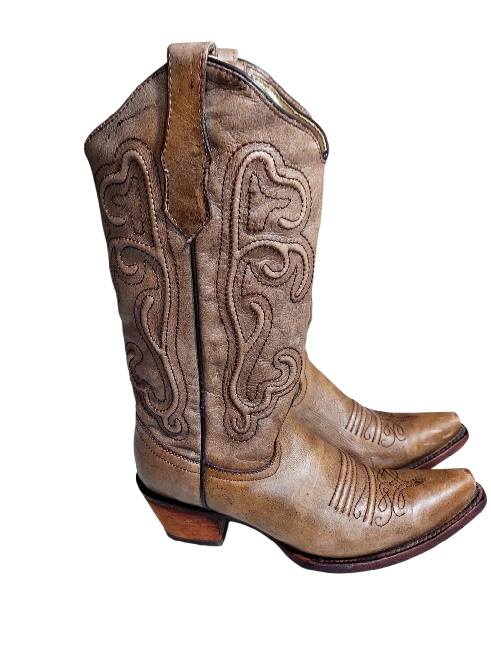 Circle G Corral Tan Leather Snip Toe Cowgirl Western Boots 8.5 Handmade Mexico